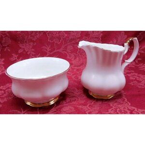 Royal Albert Val Dor Bone China Creamer & Sugar Bowl Set With Gold Trim
